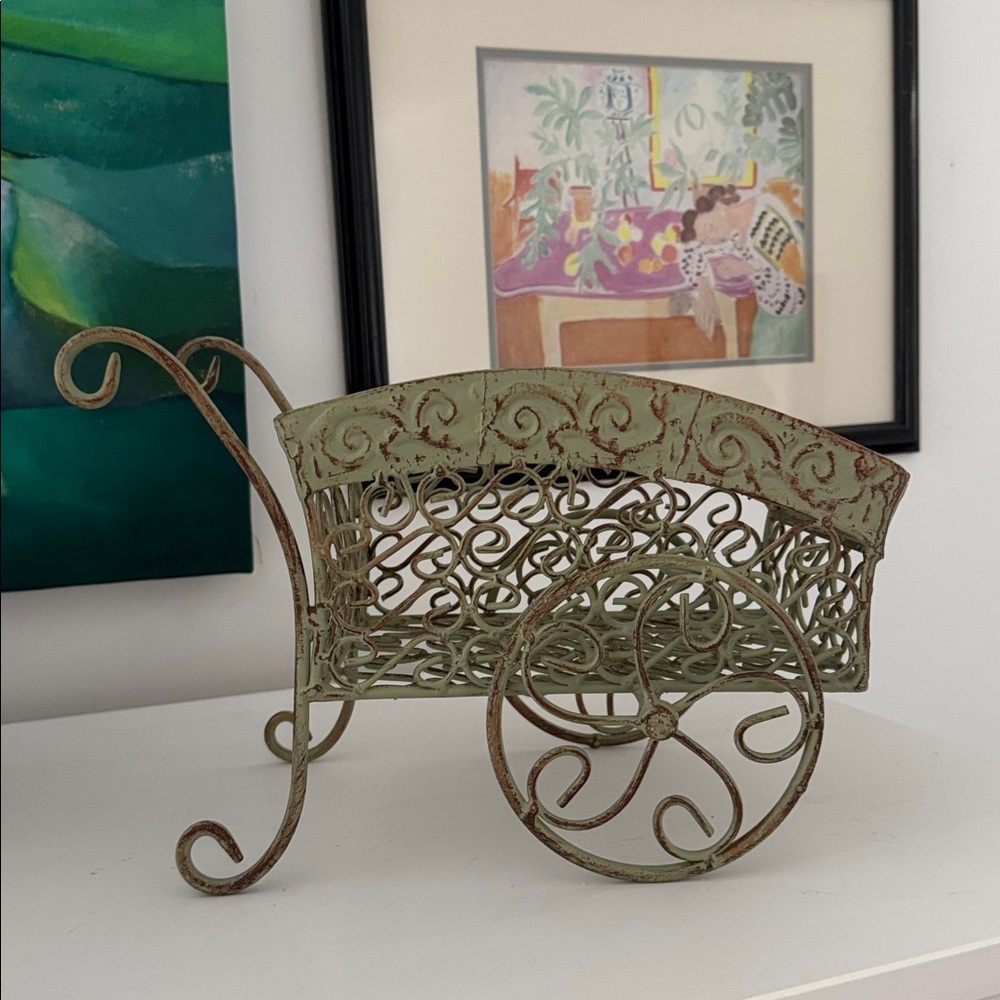 Elegant Green Metal Decorative Rustic Shabby Chic Cart